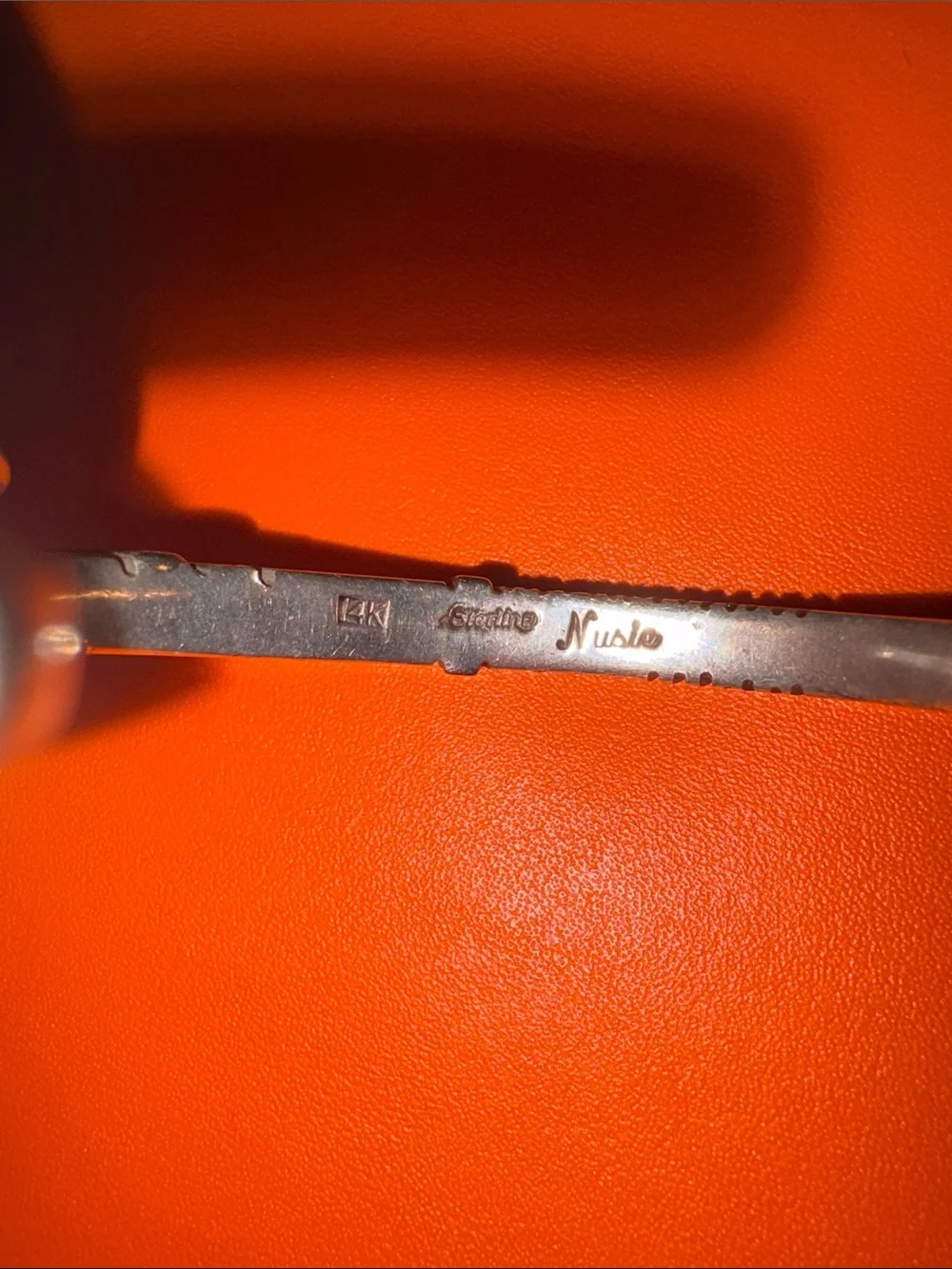 Men's Sterling- and 14K gold Textured Open Cuff Bracelet in Silver. Marked Stamp